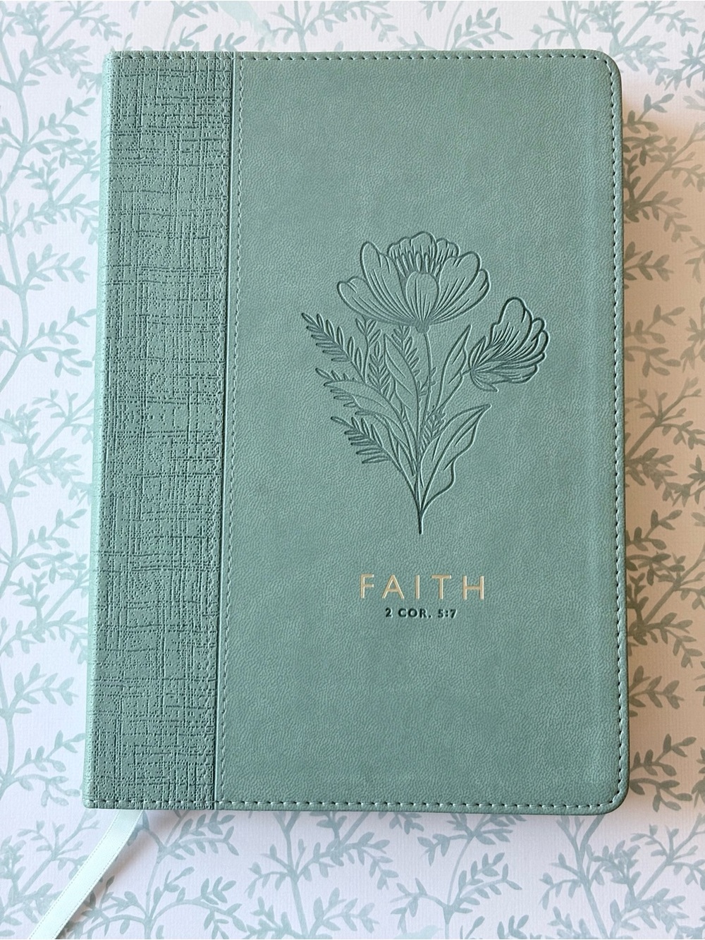 Christian Art Gifts Faith Teal Faux Leather Journal- 2 Corinthians 5:7